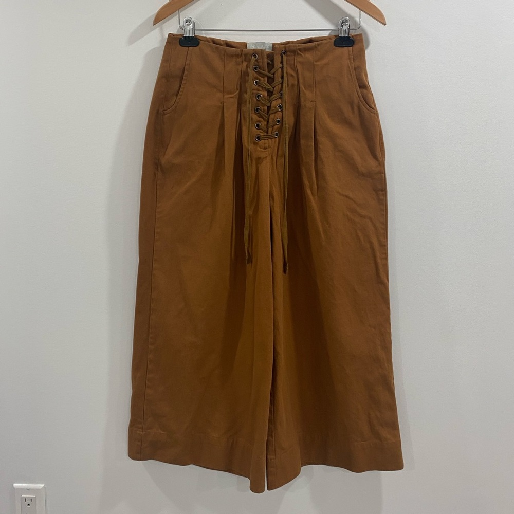 Ajaie‎ Alaie Lace Up Camel Wide Leg Cropped Pants
